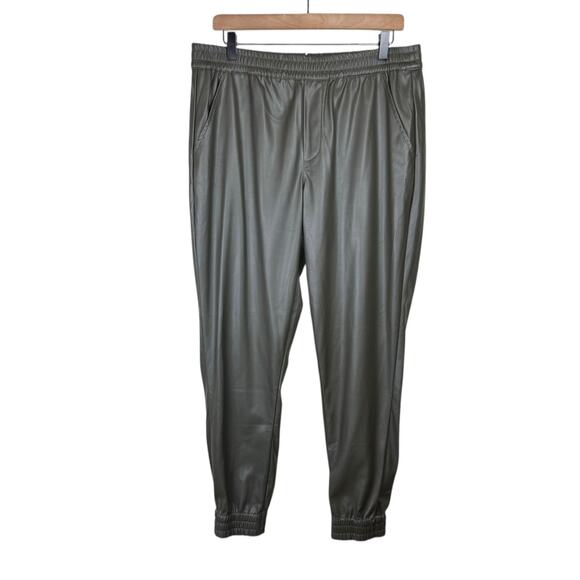Dear John NWT Jacey Dark Olive Green Faux Vegan Leather Pull On Jogger Pants - Picture 3 of 9